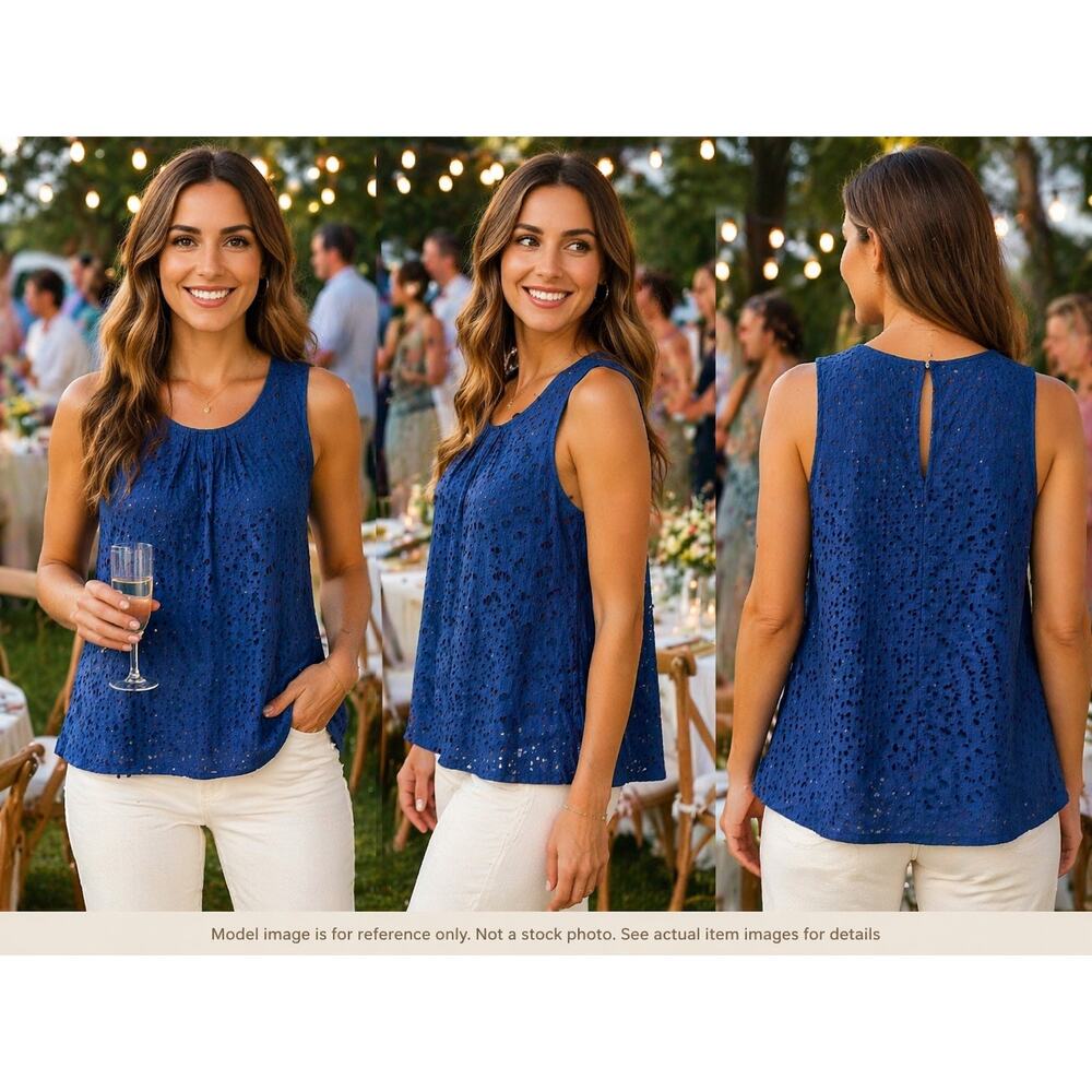Banana Republic Blue Eyelet Sleeveless Top XL